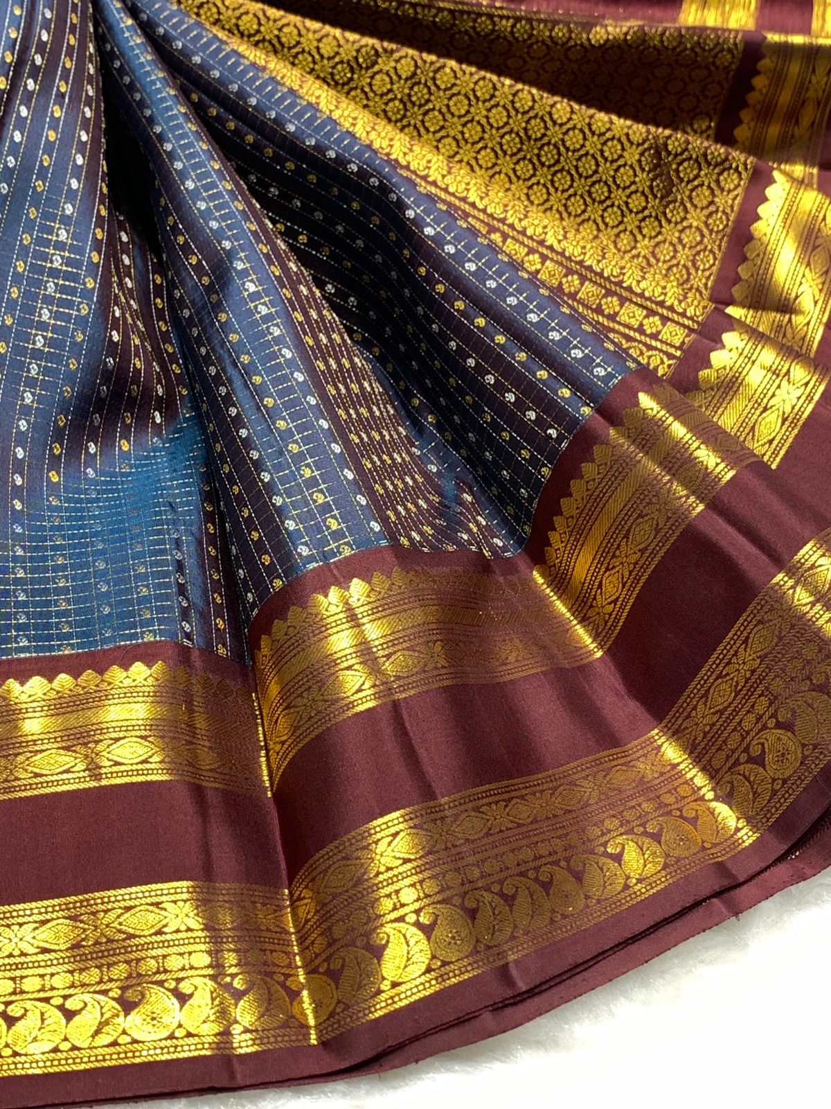 Deep Navy Blue Pure Kanchipuram Handloom Bridal Silk Saree